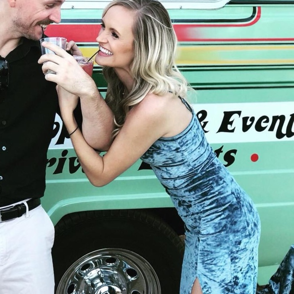 Lulus, blue velvet maxi dress